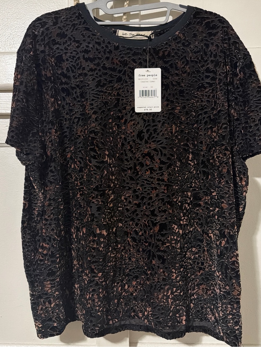 Free People We The Free Black Velvet Burnout Cheetah Top NWT
